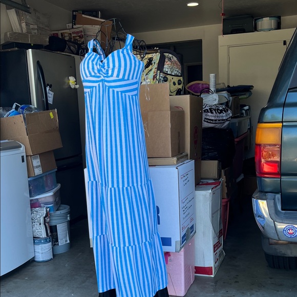 Blue and White Striped Maxi Dress - Picture 3 of 3